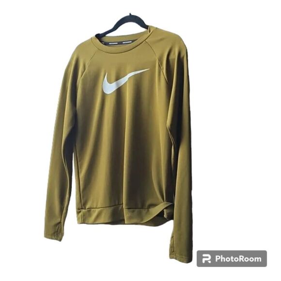 Nike swoosh logo LS Dri Fit Shirt  Green "running" -  tag hole - Picture 1 of 14